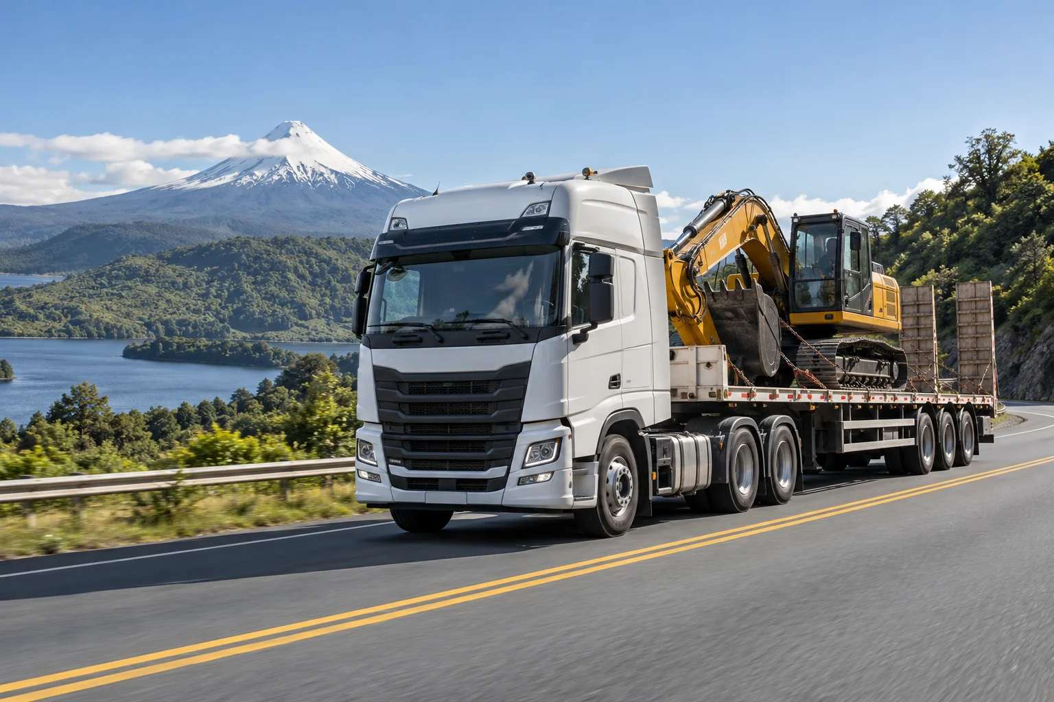Imagen referencial de transporte por carretera en el sur de Chile